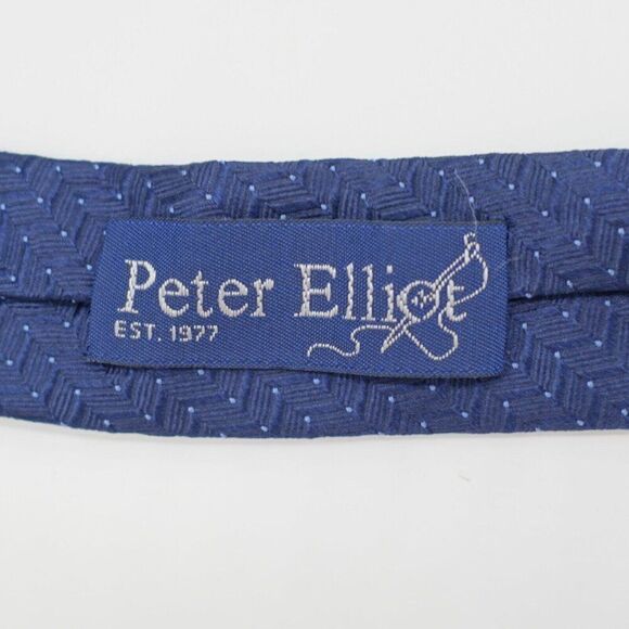 Peter Elliot Blue Geometric Woven Short Skinny‎ Silk Tie - Picture 3 of 5